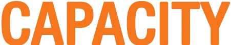 The word "CAPACITY" is written in large, bold, orange capital letters on a transparent background.